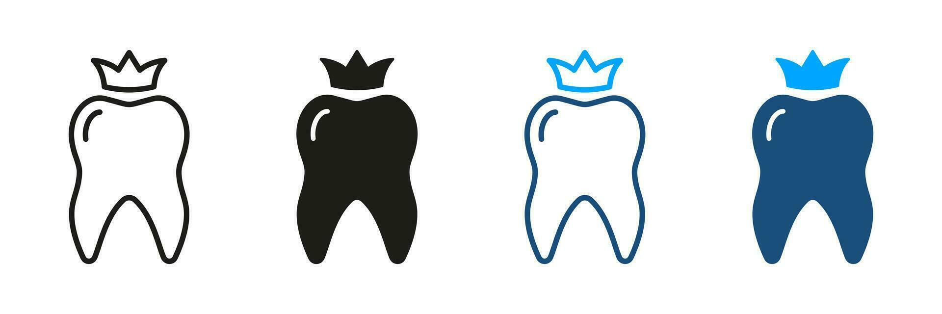 dental corona silueta y línea icono colocar. dientes proteccion implante, médico corona. ortodoncia dentadura. dental tratamiento símbolo recopilación. oral cuidado pictograma. aislado vector ilustración.