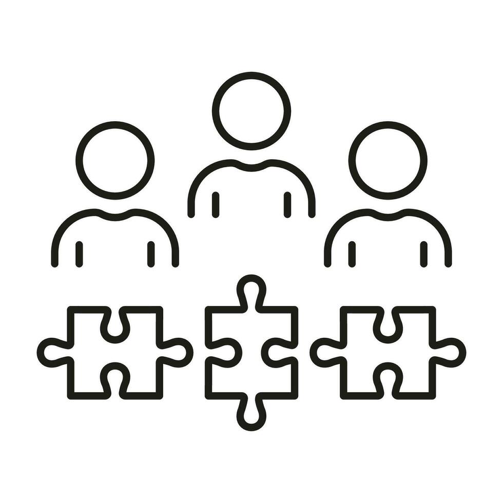 Partnership Success, Team Building, Unity Linear Pictogram. Teamwork and Collaboration, Puzzle Together Line Icon. Business Community Outline Sign. Editable Stroke. Isolated Vector Illustration.