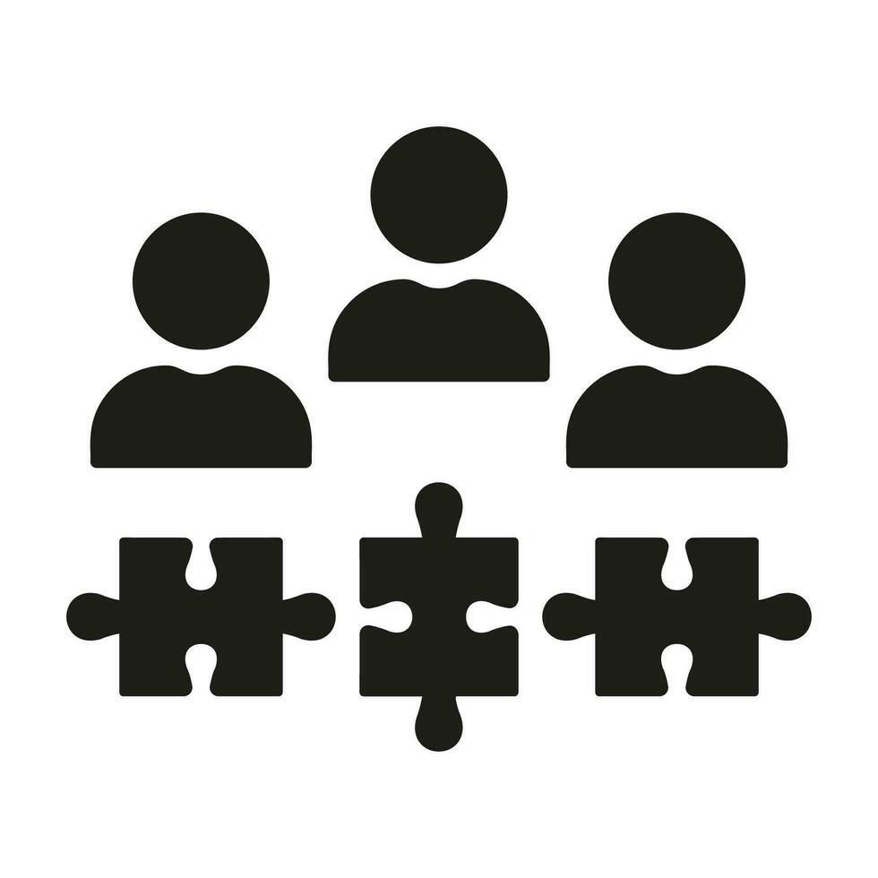 Collaboration, Cooperation, Teamwork Glyph Pictogram. Business Community Solid Symbol. Team Building, Unity, Success Partnership Silhouette Icon. Puzzle Jigsaw Together. Isolated Vector Illustration.