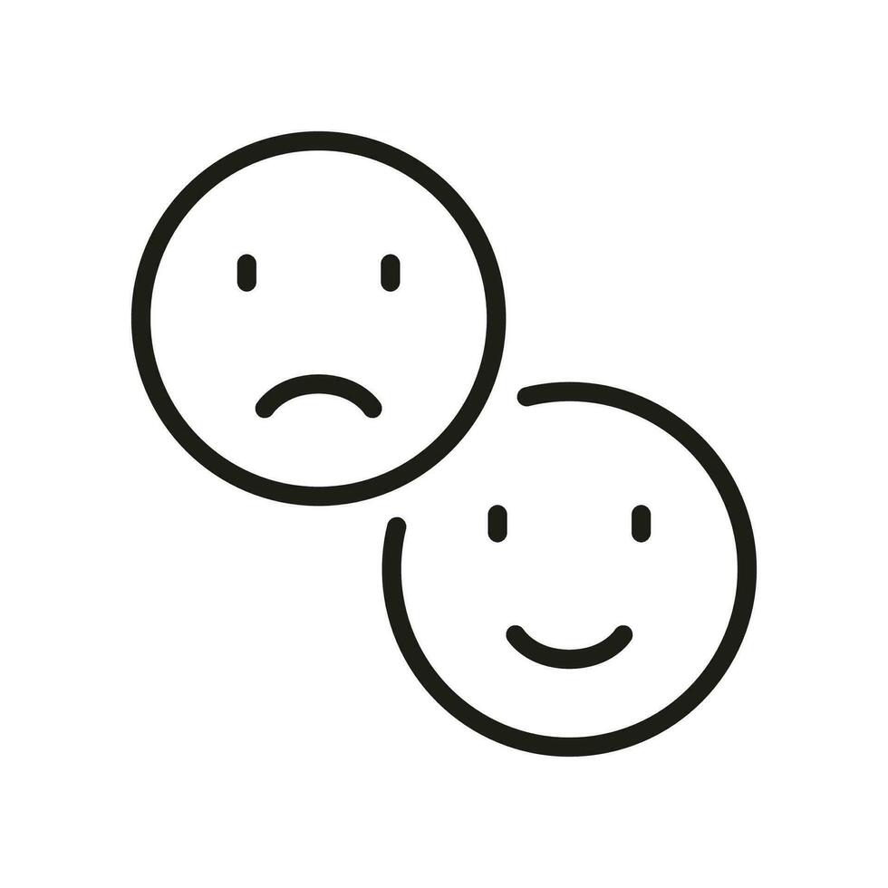 contento sonrisa y triste cara línea icono. negativo y positivo lineal pictograma. bueno y infeliz emoticon contorno símbolo. realimentación signo. editable ataque. aislado vector ilustración.