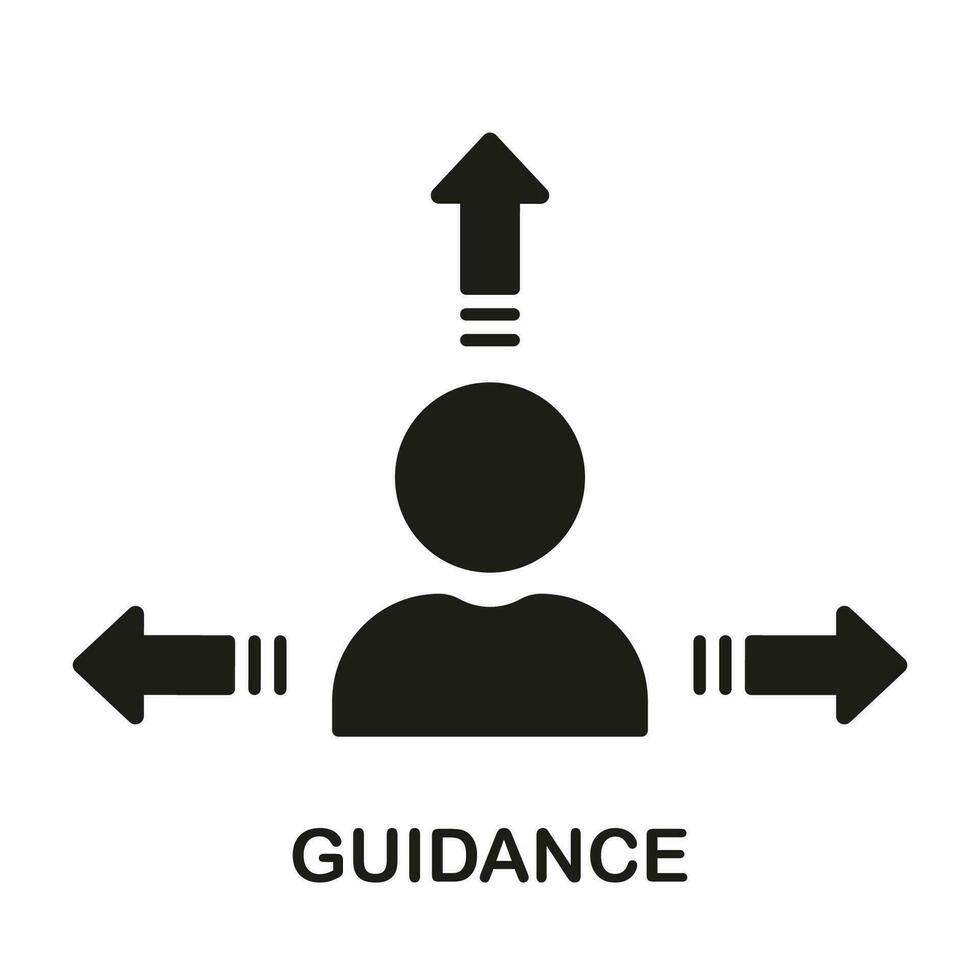 Guidance Silhouette Icon. Businessman Choose Decision Glyph Pictogram. Choice Strategy Solid Sign. Man's Work Path Options. Person Confused Symbol. Isolated Vector Illustration.