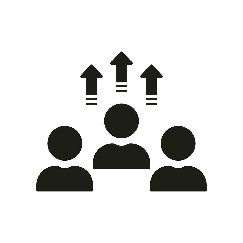 Progress in Business Silhouette Icon. Team Growth Up, Success Glyph Pictogram. Development in Stock Market Solid Sign. Career Promotion, Skill Improvement Symbol. Isolated Vector Illustration.