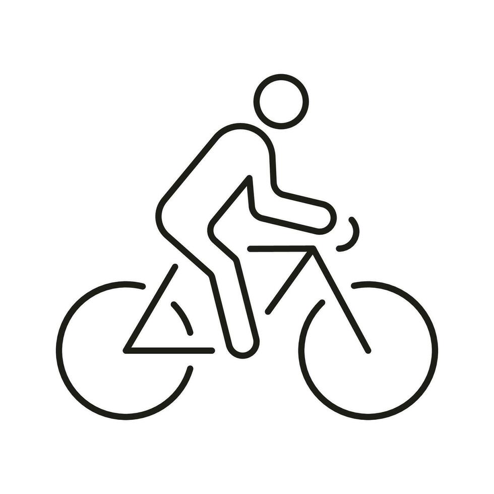 Cyclist on Bike Line Icon. Man on Mountain Bicycle Linear Pictogram. Professional Rider on Cycle Sport Race Outline Symbol. Outdoor Activity Sign. Editable Stroke. Isolated Vector Illustration.