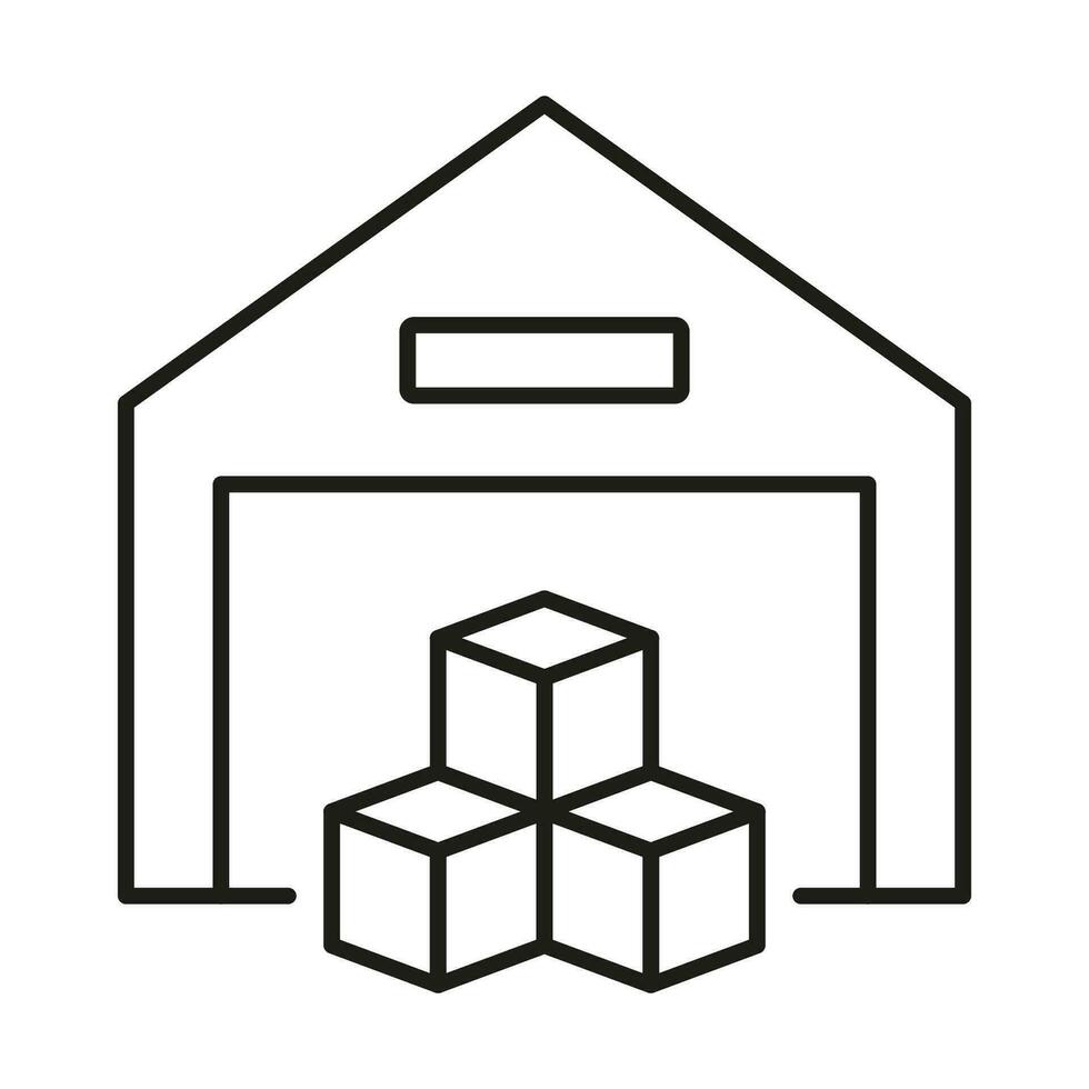 Storage Building Line Icon. Warehouse Linear Pictogram. Cargo Boxes in Commercial Store House Sign. Storehouse for Shipping Service Outline Symbol. Editable Stroke. Isolated Vector Illustration.
