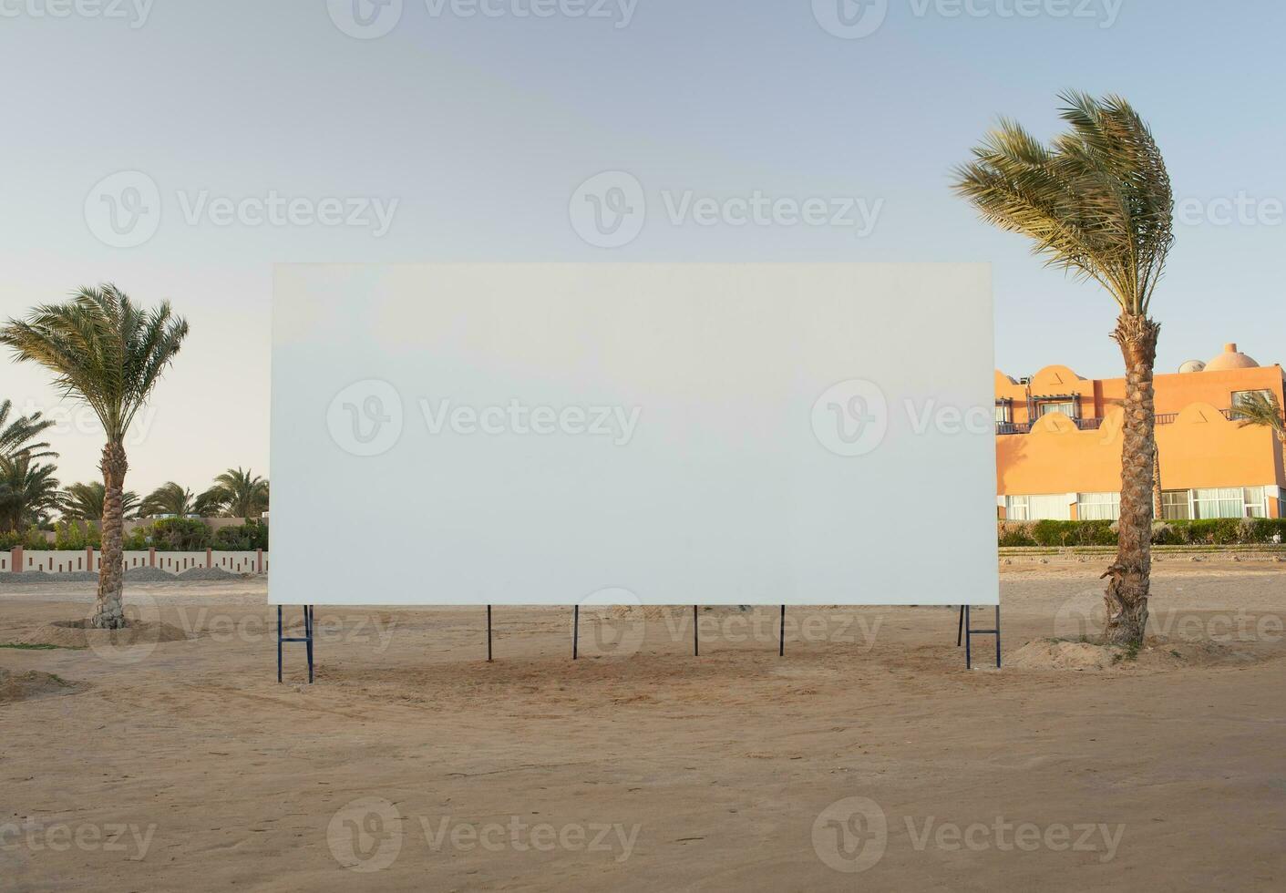 Blank billboard with palm trees photo