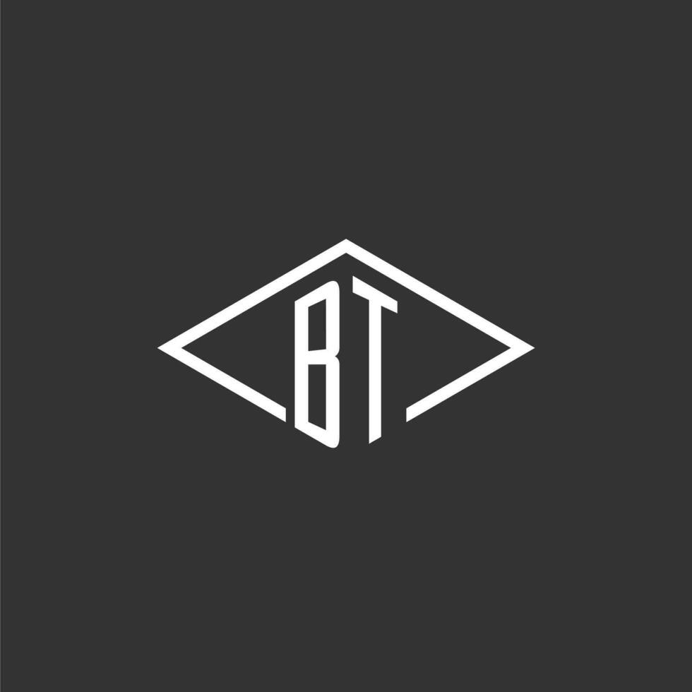 iniciales bt logo monograma con sencillo diamante línea estilo diseño vector