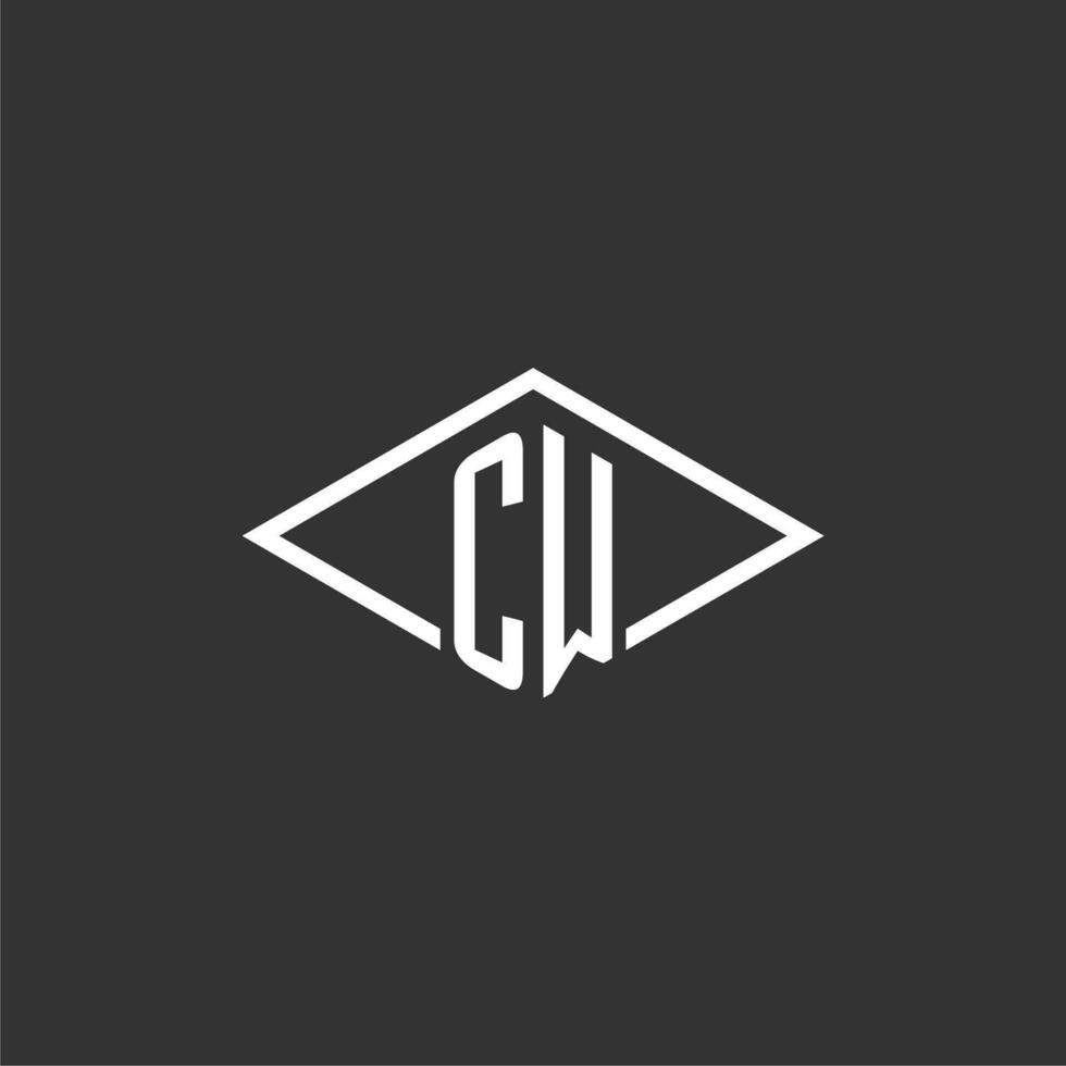 Initials CW logo monogram with simple diamond line style design vector