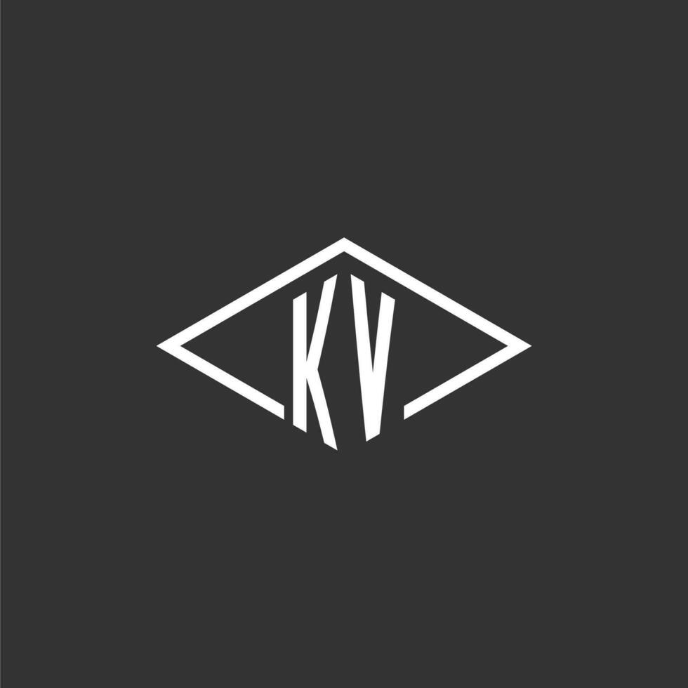 Initials KV logo monogram with simple diamond line style design vector