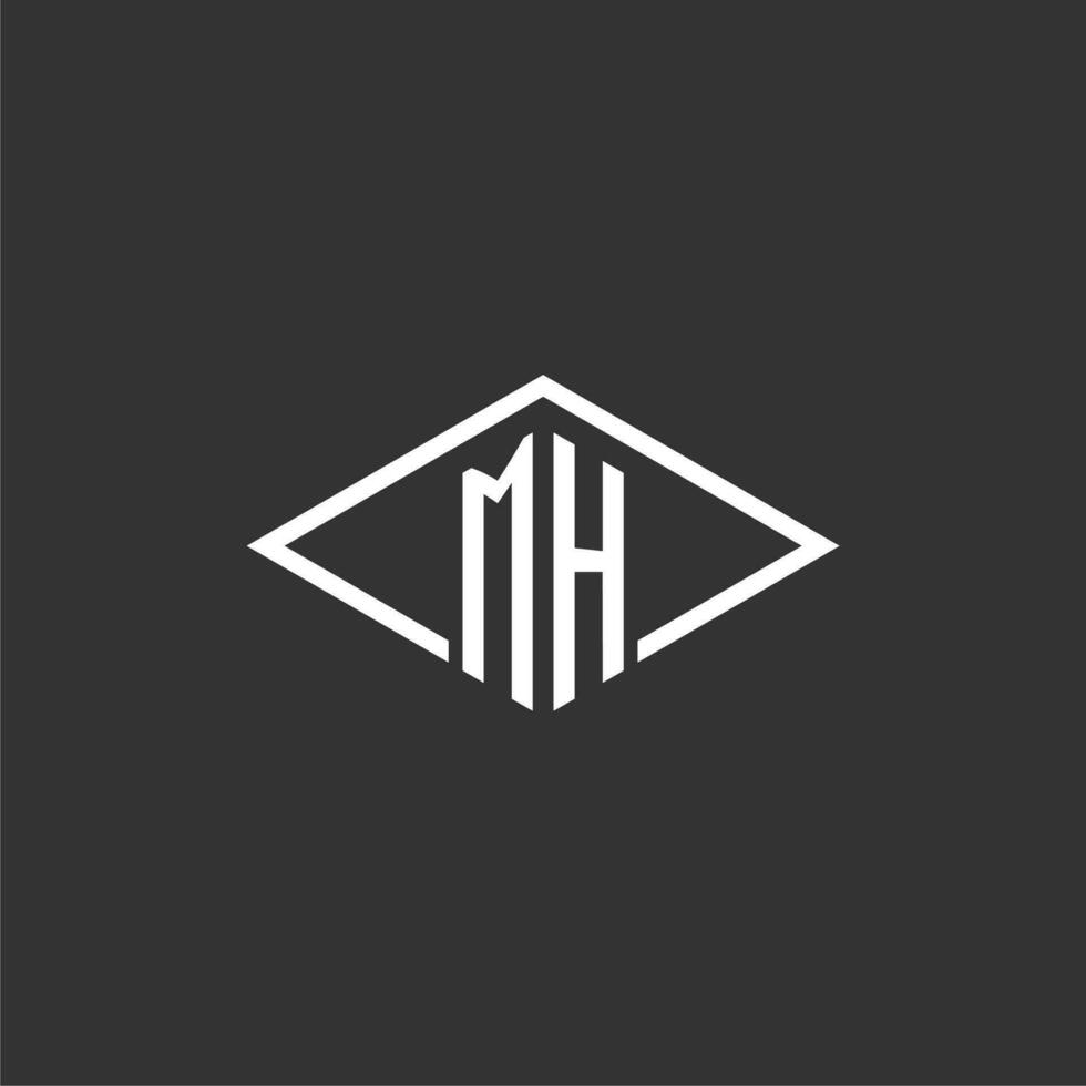 Initials MH logo monogram with simple diamond line style design vector