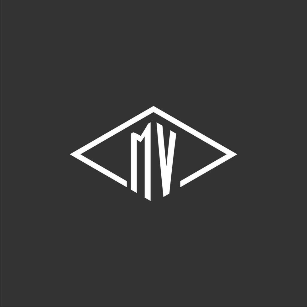 iniciales mv logo monograma con sencillo diamante línea estilo diseño vector