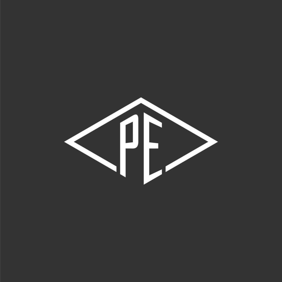 Initials PE logo monogram with simple diamond line style design vector