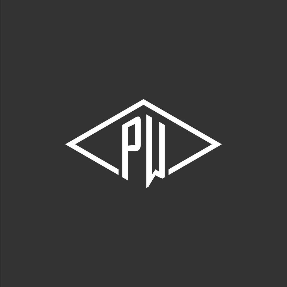 Initials PW logo monogram with simple diamond line style design vector