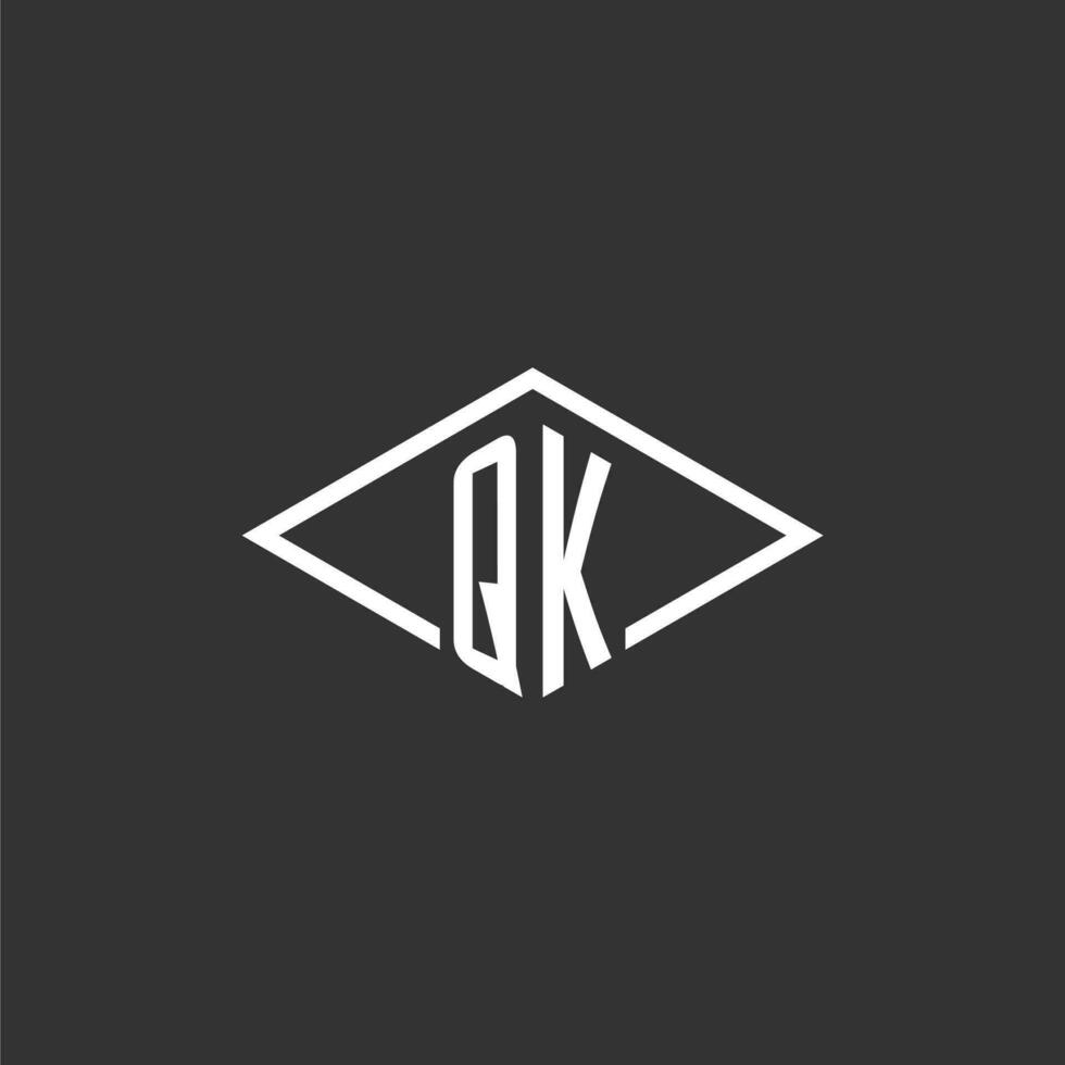 Initials QK logo monogram with simple diamond line style design vector