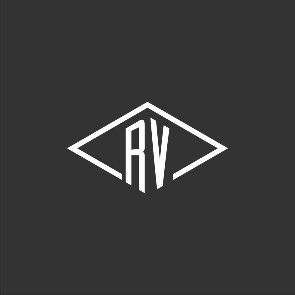 Initials RV logo monogram with simple diamond line style design vector