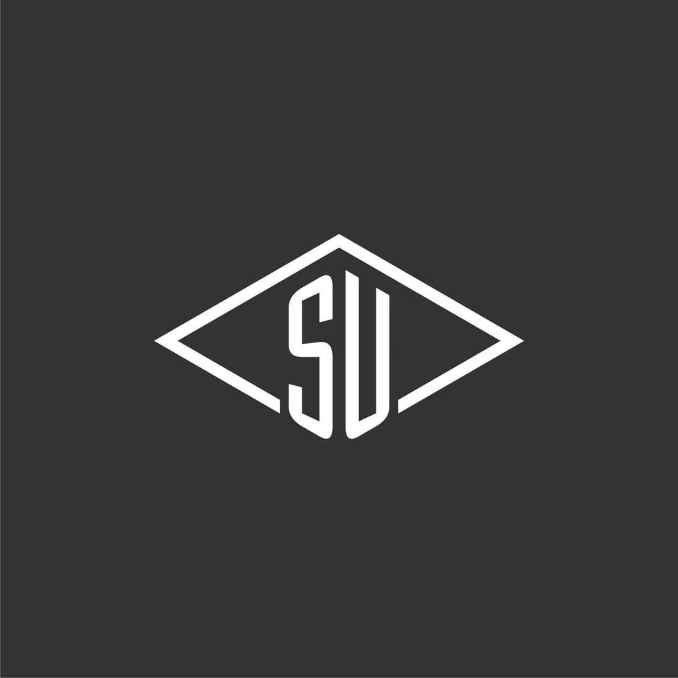 Initials SU logo monogram with simple diamond line style design vector