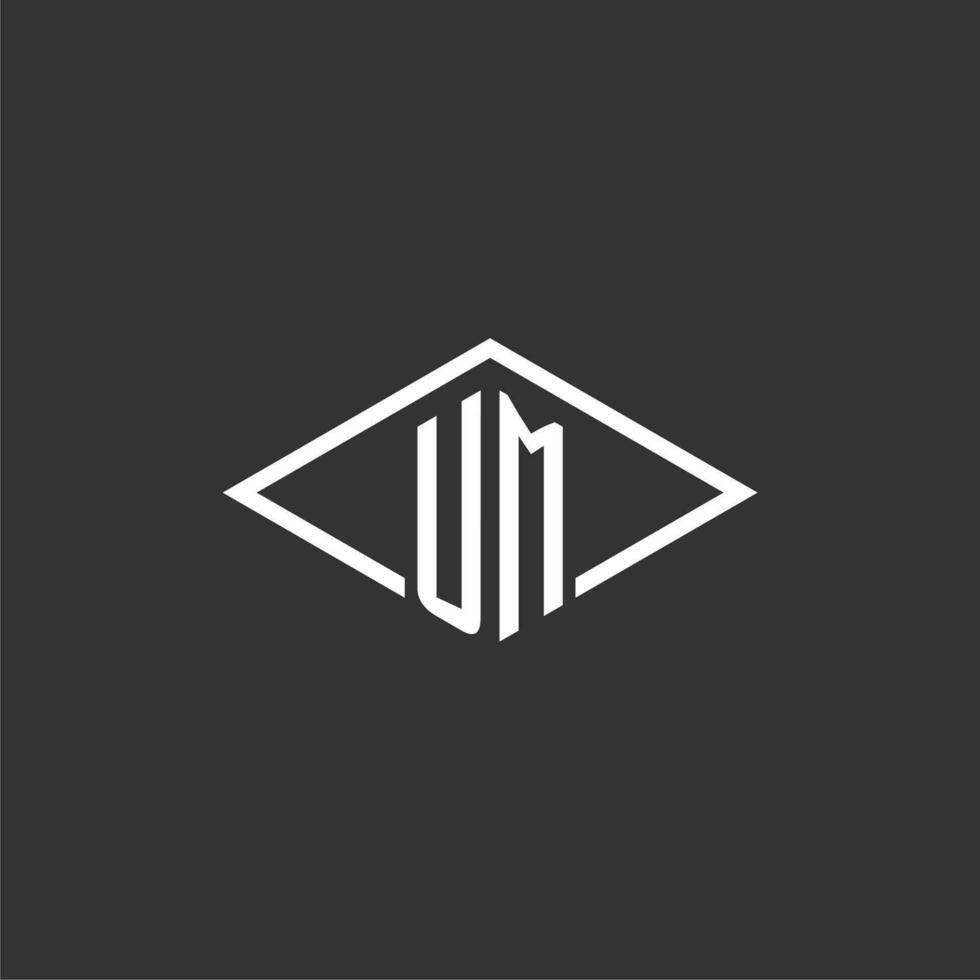 Initials UM logo monogram with simple diamond line style design vector