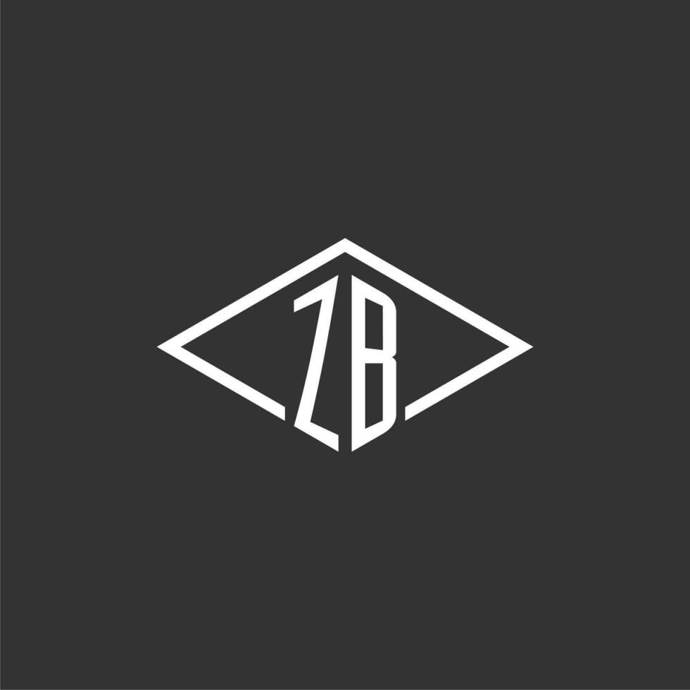 Initials ZB logo monogram with simple diamond line style design vector