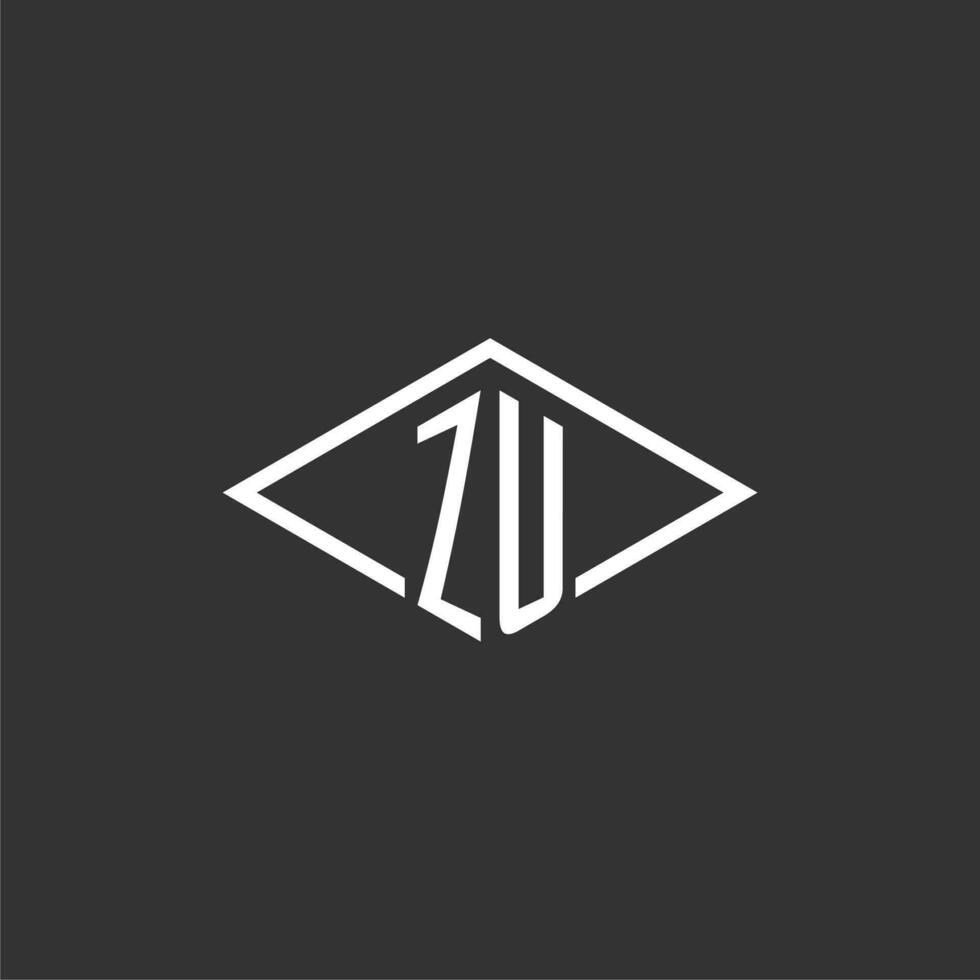 Initials ZU logo monogram with simple diamond line style design vector