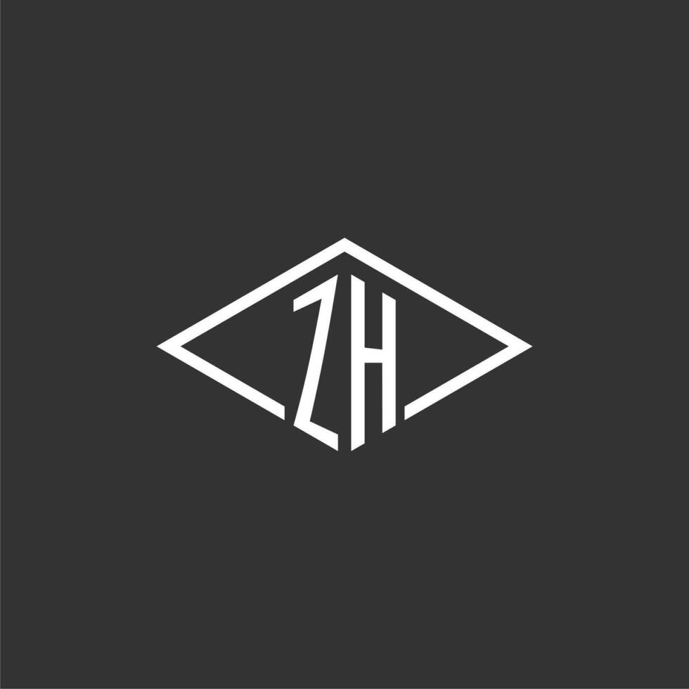 iniciales Z h logo monograma con sencillo diamante línea estilo diseño vector