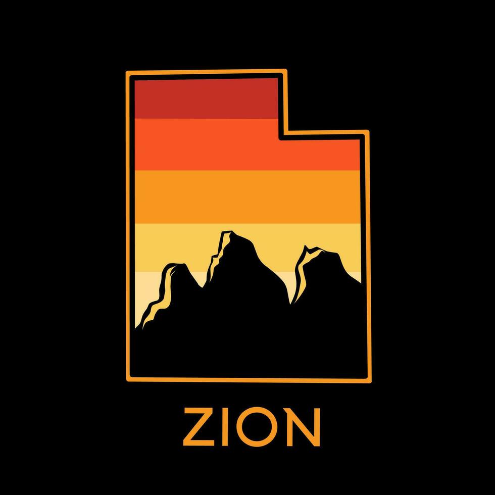 vector of zion national park silhouette in sunset scenery