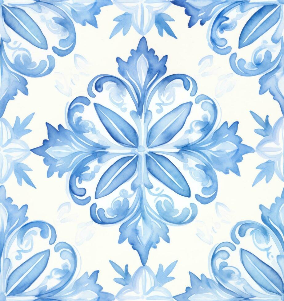 A blue tile pattern of watercolor tiles photo