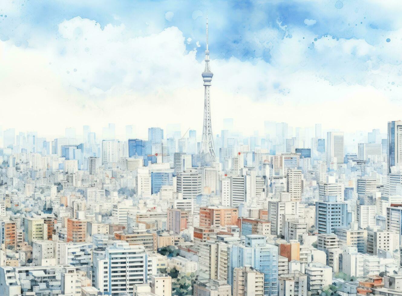 Blue watercolor cityscape background photo