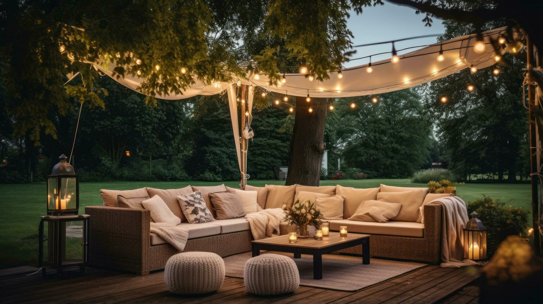 An outdoor sofa and other furniture in the garden setting photo