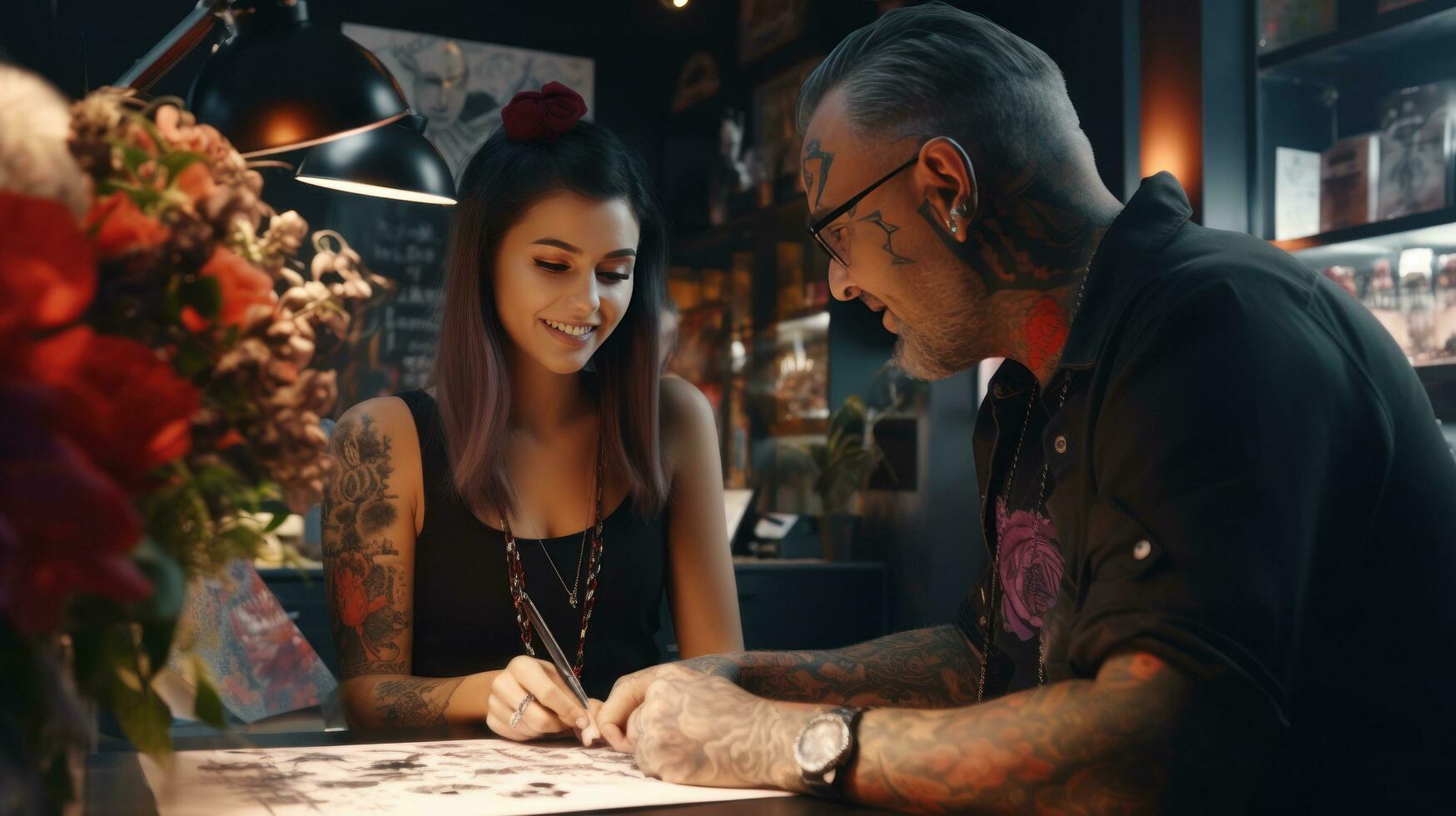 Girl in tatoo salon photo