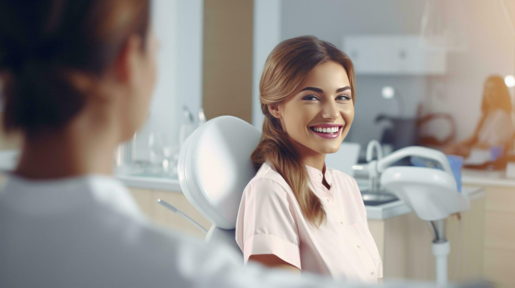 Beautiful girl on a visit to the dentist photo