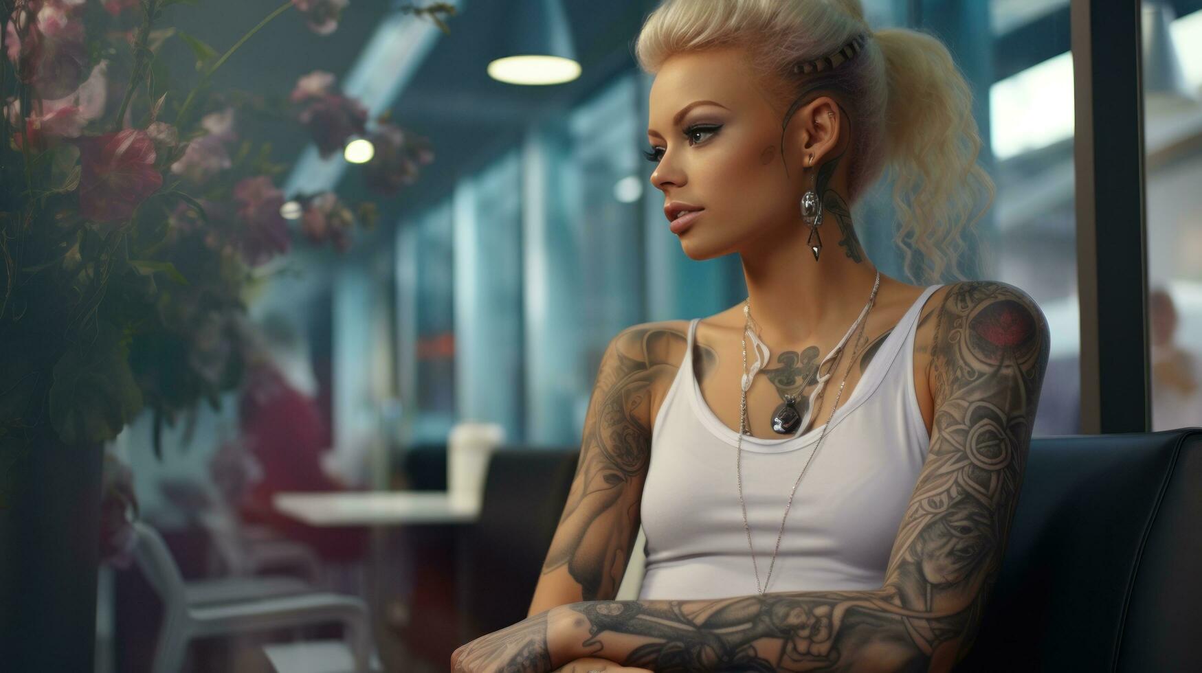 Girl in tatoo salon photo