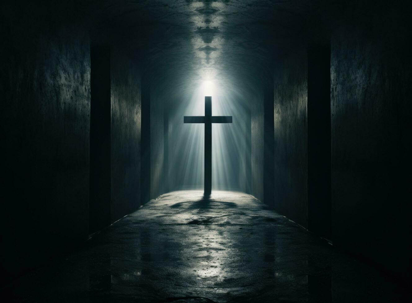 Christian cross with light shining through the tunnel 27819614 Stock ...