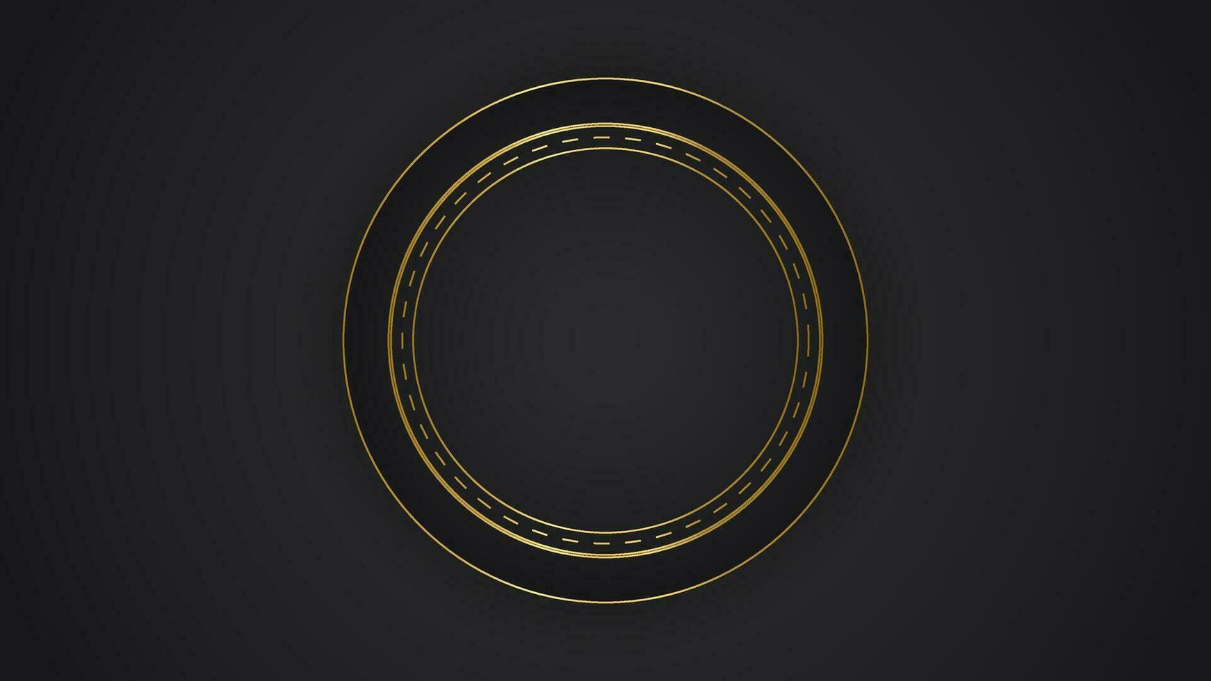 black luxury abstract background with circle line and golden elegant texture backdrop vector. wavy metallic dark light element illustration graphic gold art decoration premium shape. vector
