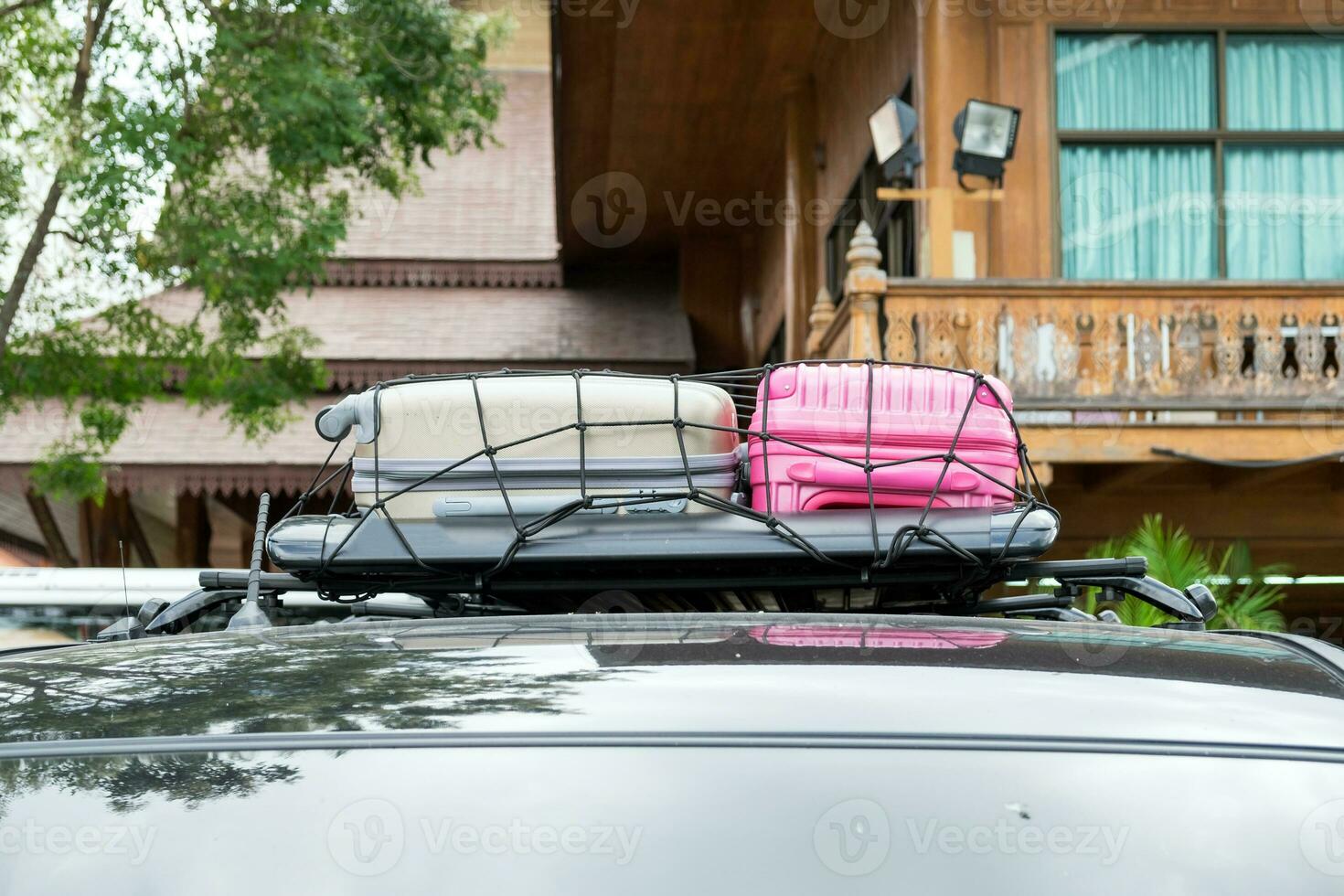 Rack on the roof van color luggage photo