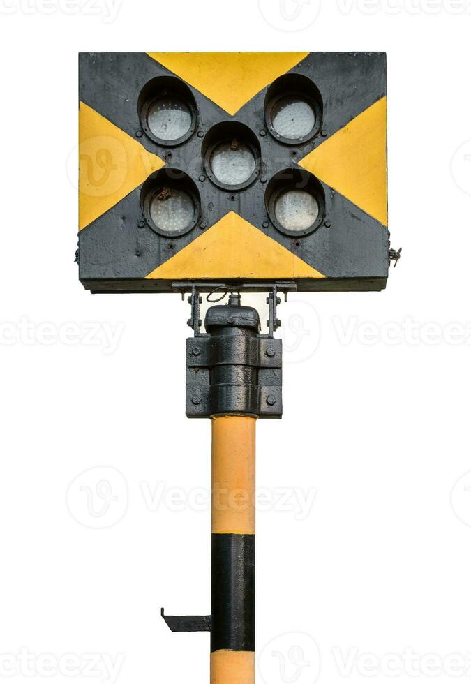 Pillar signal cross black and yellow in railway photo