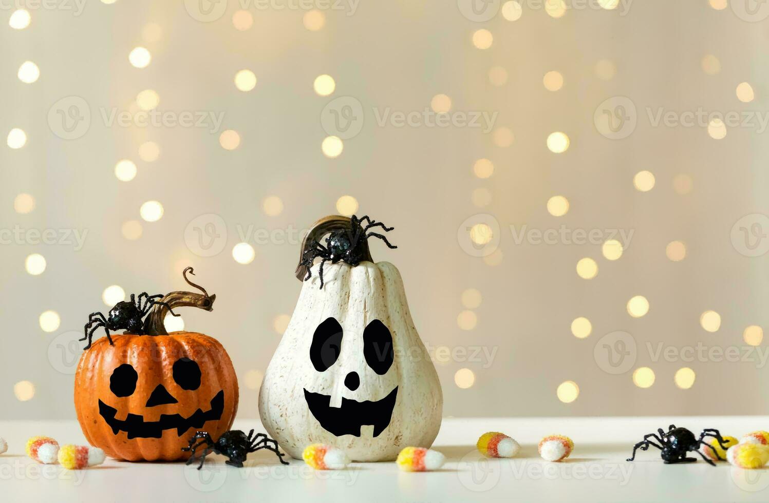 Happy Halloween banner or party invitation background with clouds bats and pumpkins photos