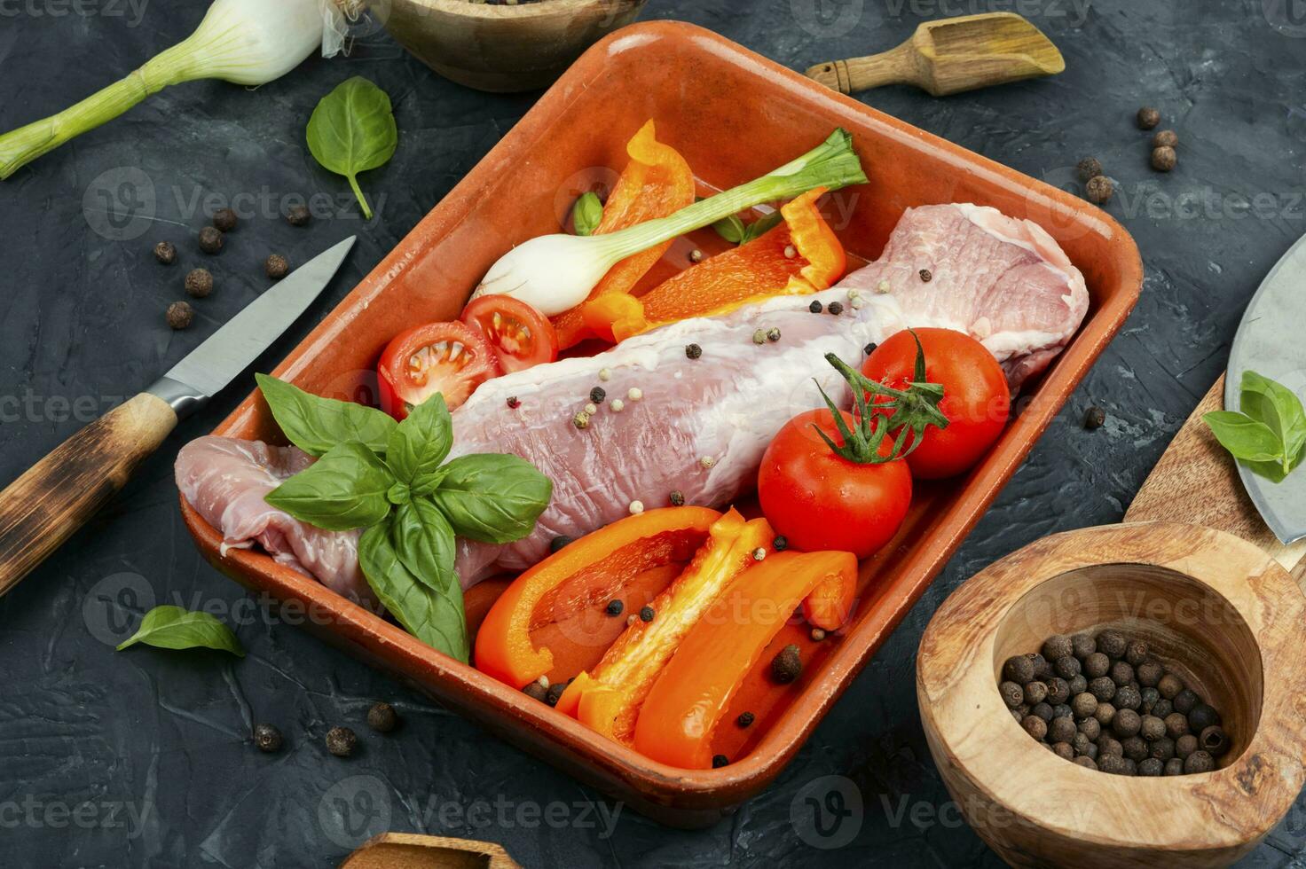 Fresh raw meat prepared for cooking. photo