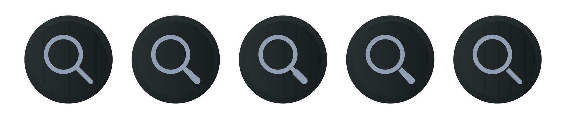 Search symbol in round black icon set. vector