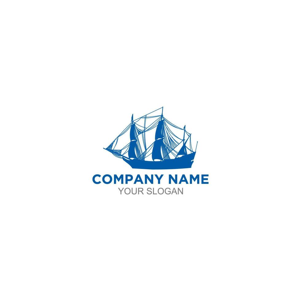 Blue Old Ship Logo Design Vector
