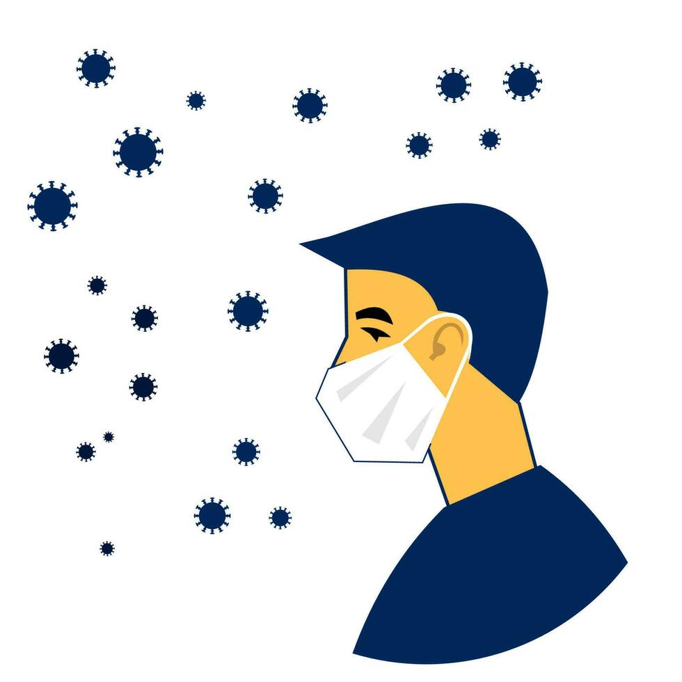 man in white medical face mask vector