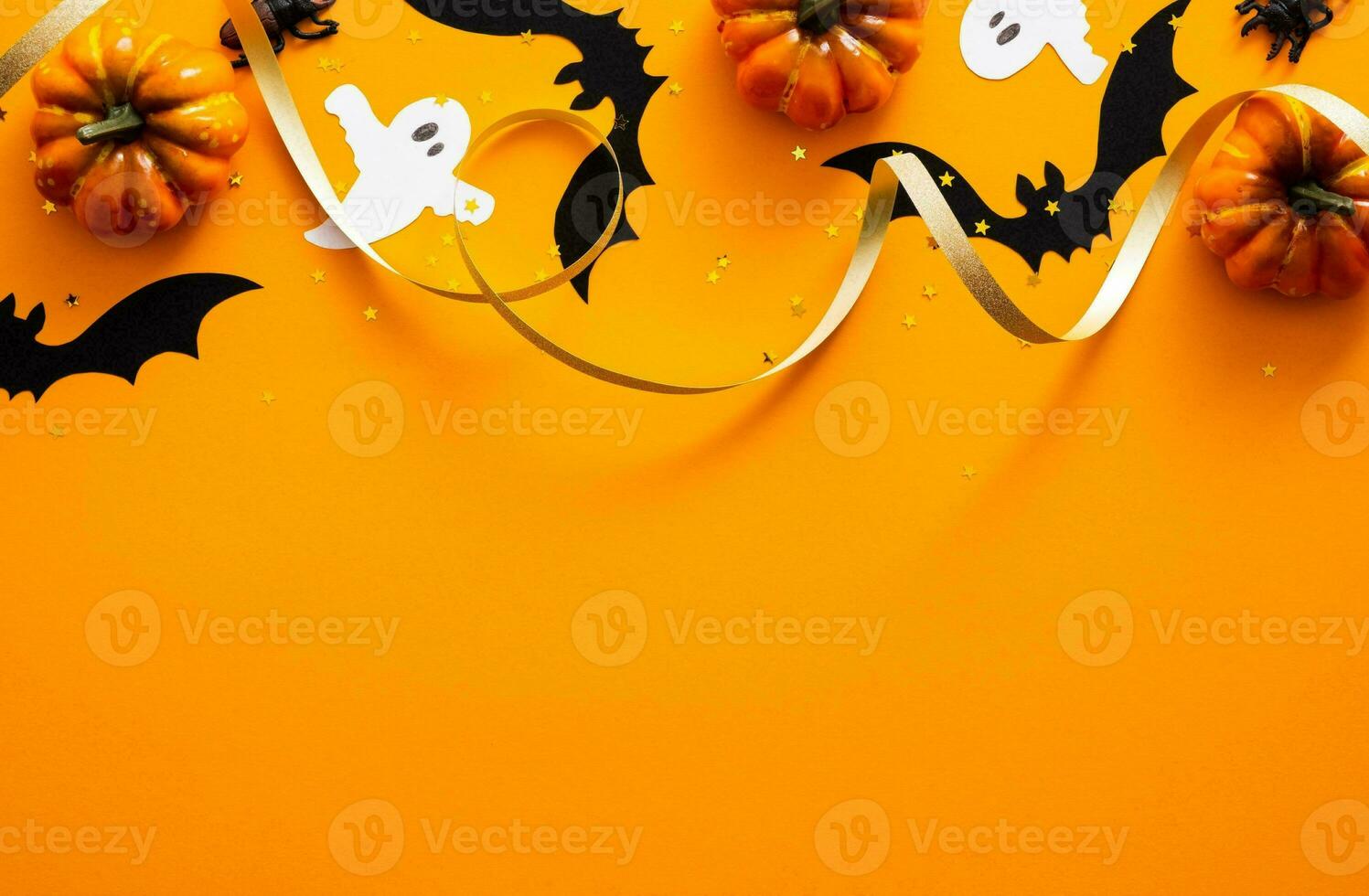 Happy Halloween banner or party invitation background with clouds bats and pumpkins photos