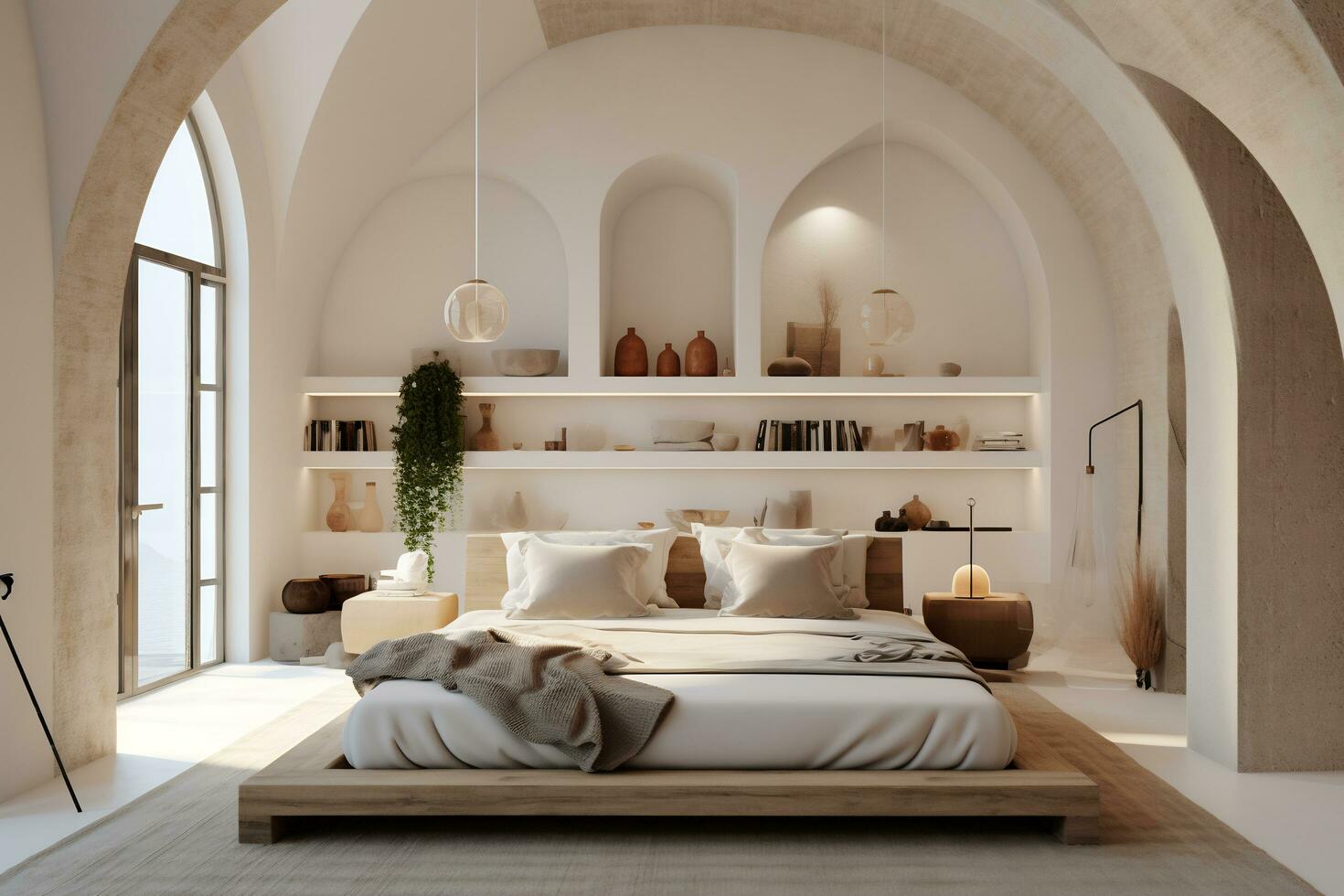 Modern interior bedroom design with arch photo