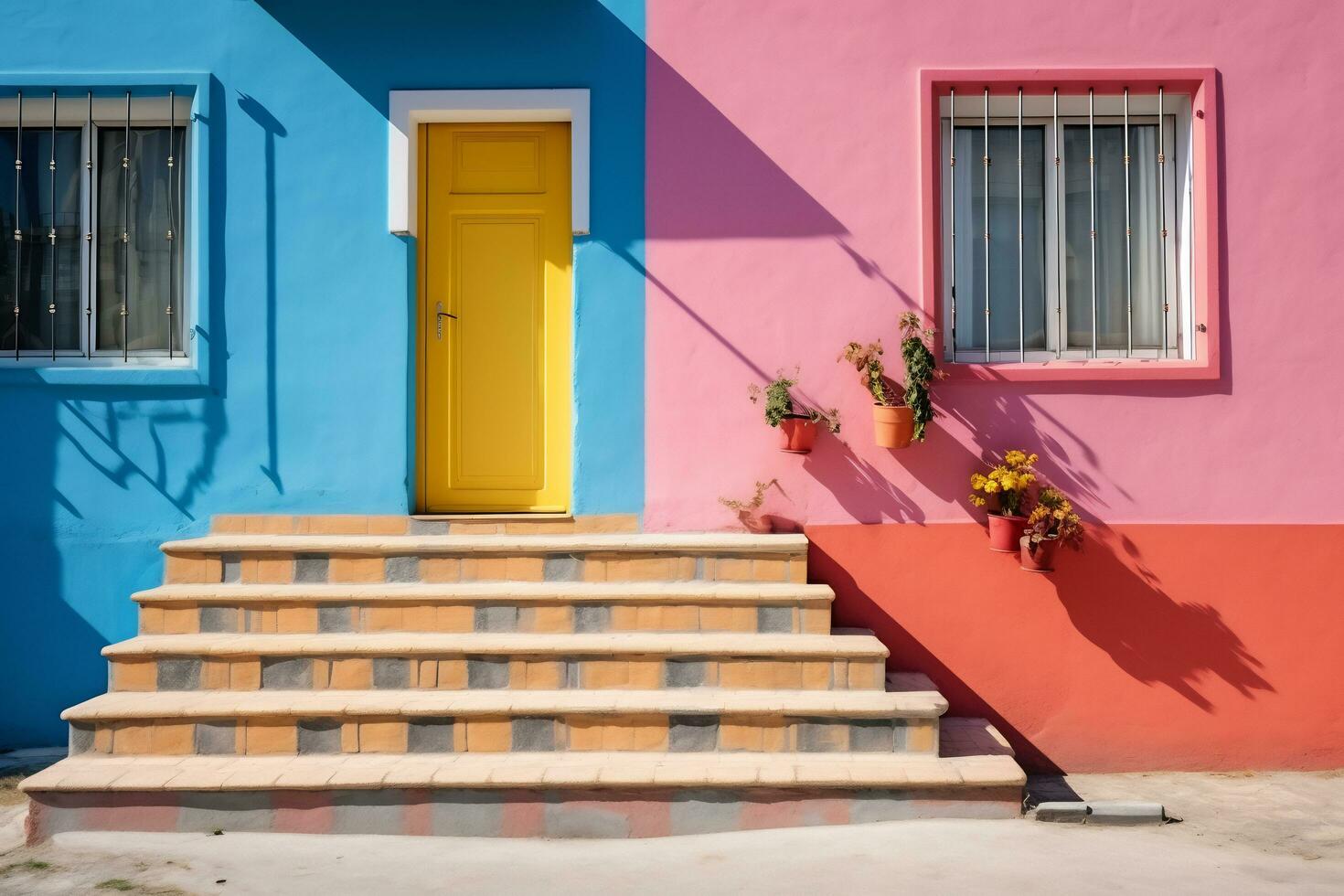 Colorful house with door window and stairs photo