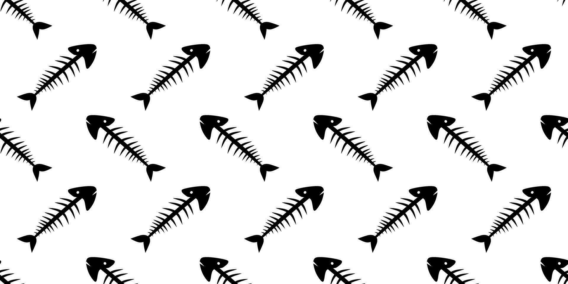 black white fish bone seamless pattern vector