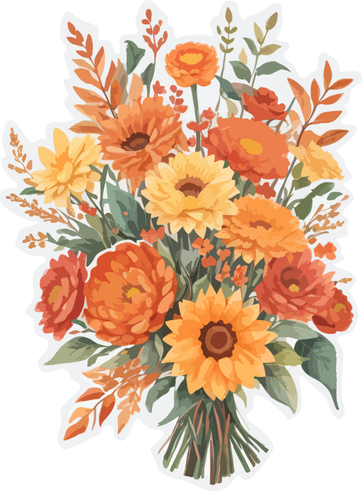 Autumn Flowers Bouquet Hand Drawn Illustration AI Generative png