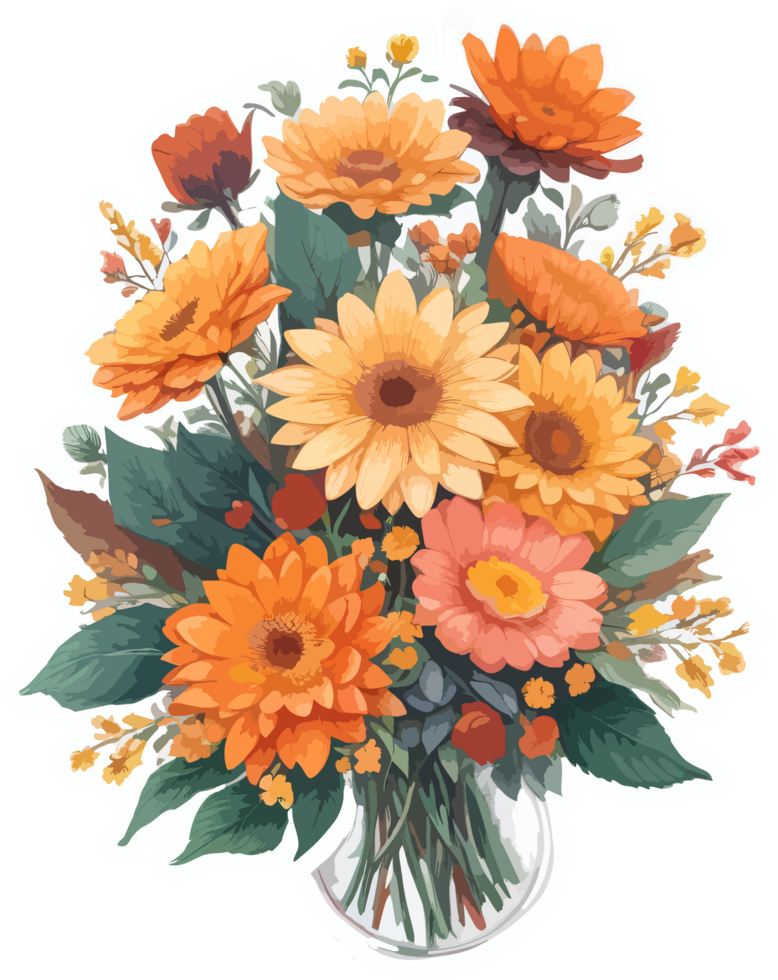 Autumn Flowers Bouquet Clip Art AI Generative png