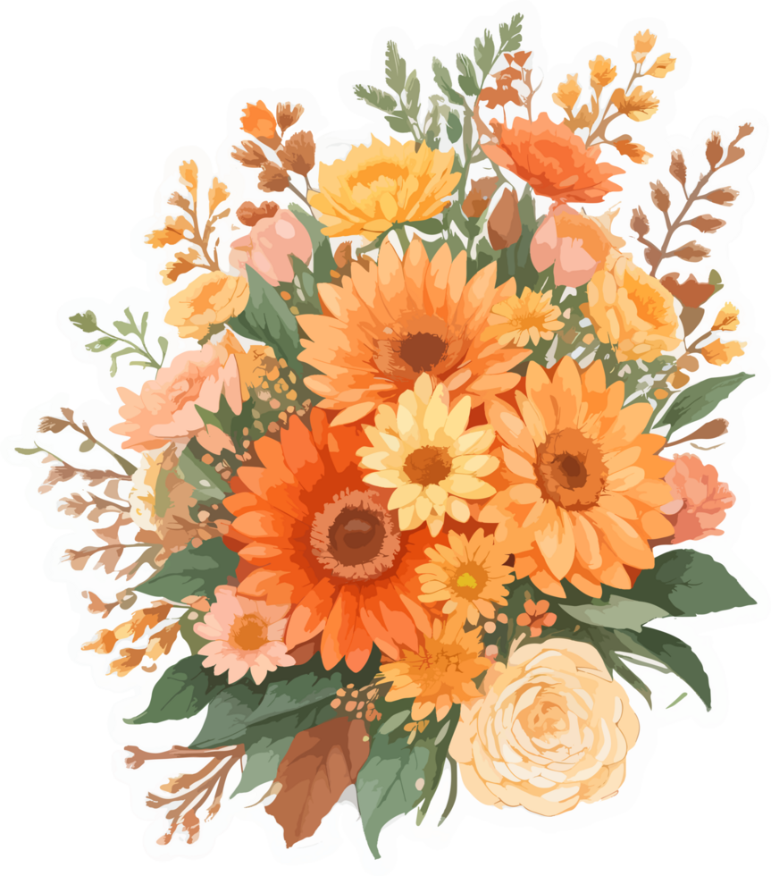 Autumn Flowers Bouquet Handdrawn Illustration AI Generative png