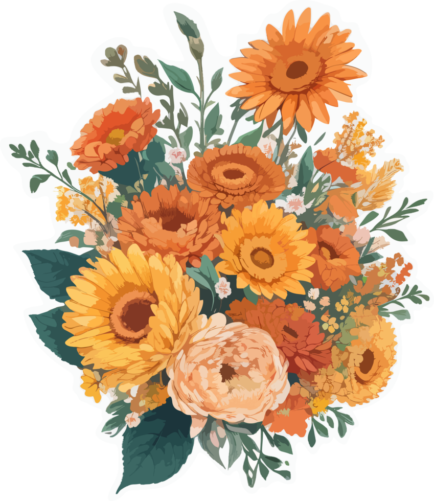 Autumn Flowers Bouquet Clipart AI Generative png