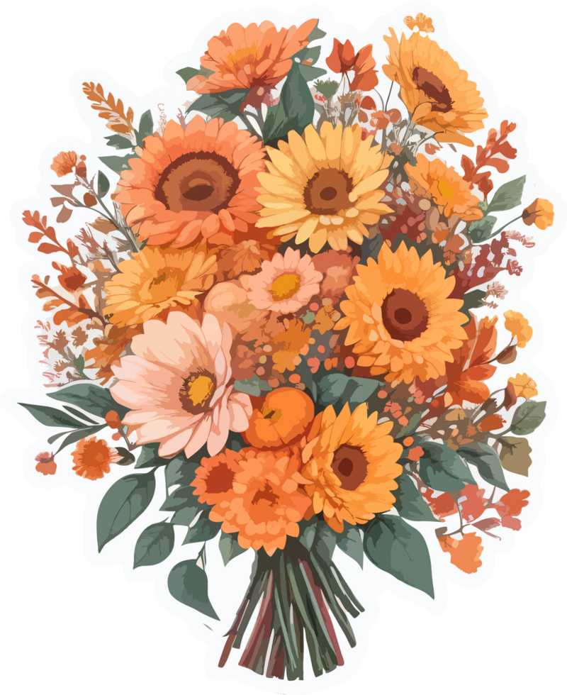 Autumn Flowers Bouquet Clipart with AI Generative png