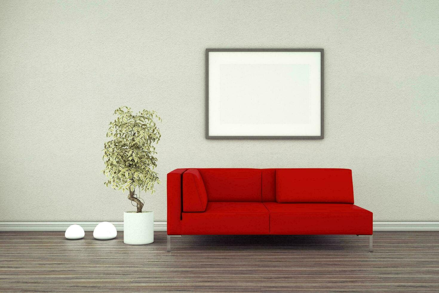 Living Room 3d Render with Frames wall Mockup photo