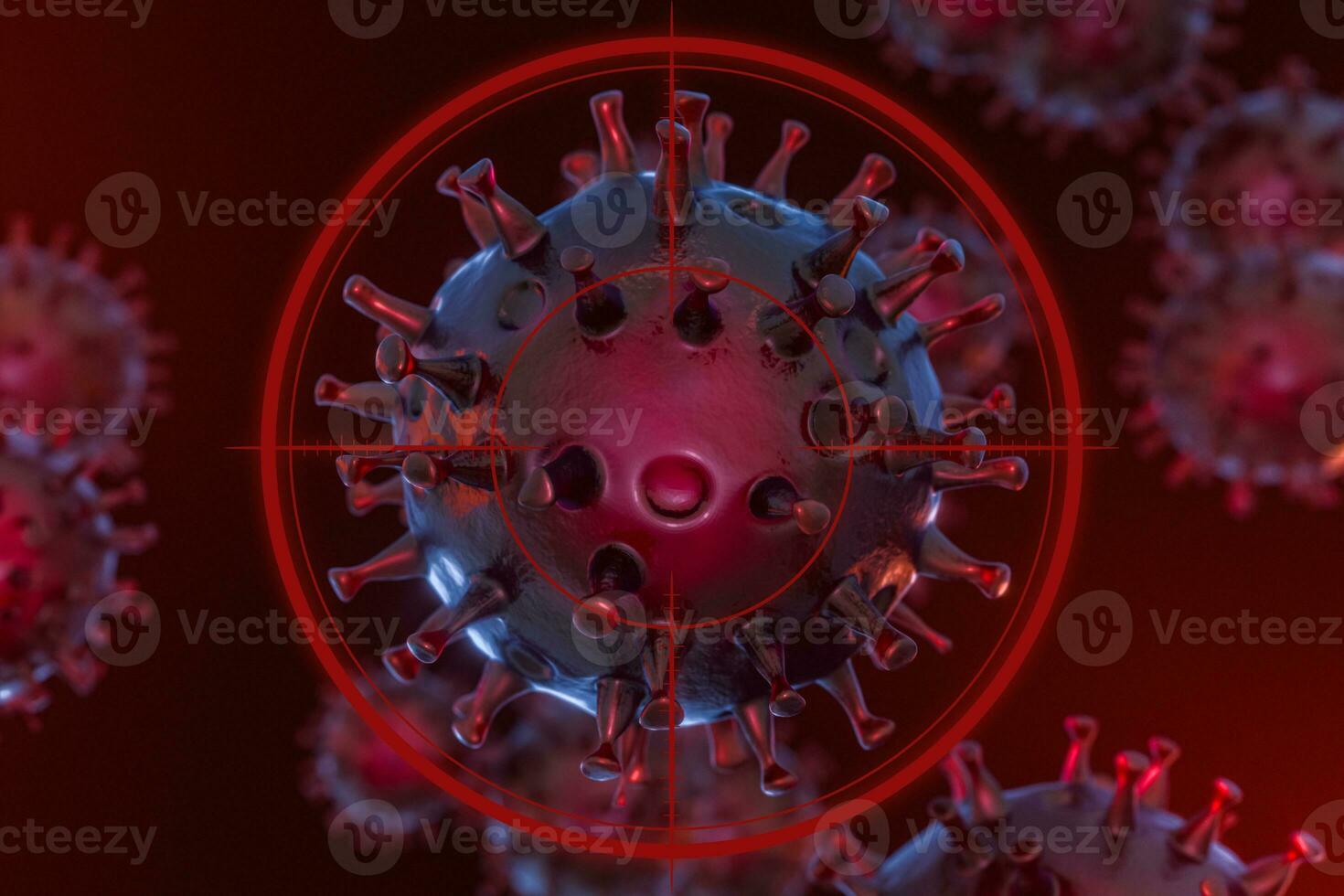 Dispersed corona viruses with aiming target, 3d rendering photo